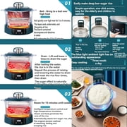 Rice Soup Separation Electric Cooker, 3L Low Sugar Rice Cooker with Reservable-Timable and Liftable Filter Basket, Digital Display, Helps control sugar intake (Blue,Stainless Steel)