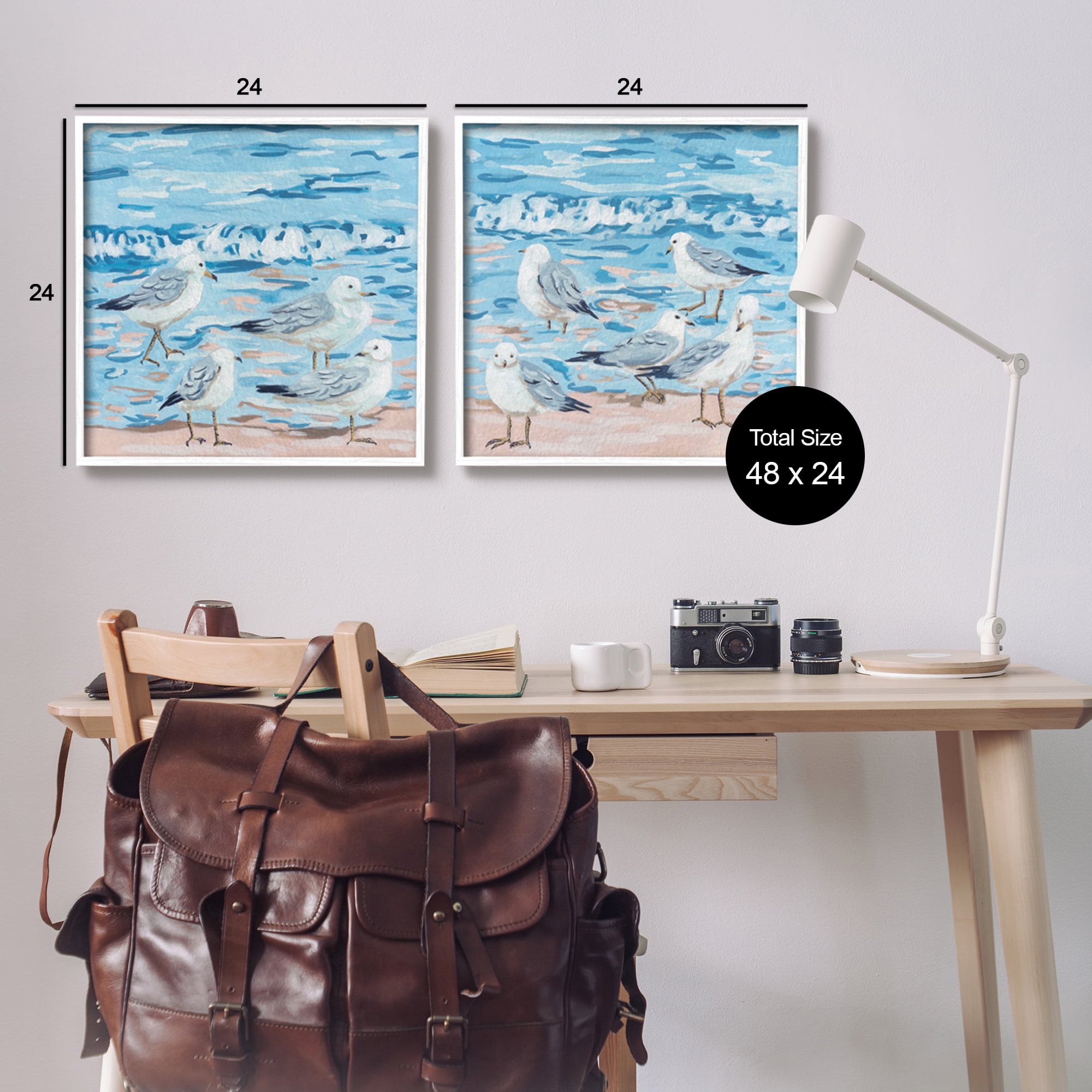 Stupell Industries Sandpipers on Shore Painting Animals & Insects Painting White Framed Art Print Wall Art, 24 x 24, Set of 2