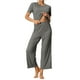 thumbnail image 2 of Conjuntos de pijama para mujeres INSPIRE CHIC, cuello redondo, manga corta, de ribete sólido, ropa de dormir casual, pijamas para damas 2XL gris oscuro, 2 of 6