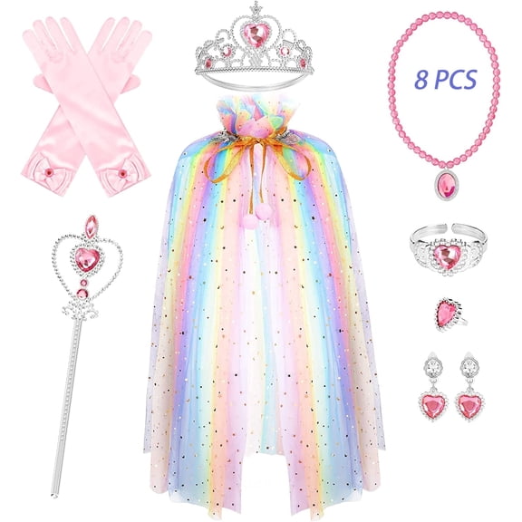 Princess Dress-up for Girls 4 5 6 7 8 Years, Princess Costume Cloak Kit for Girls 3-6 Birthday Party Dress Up
