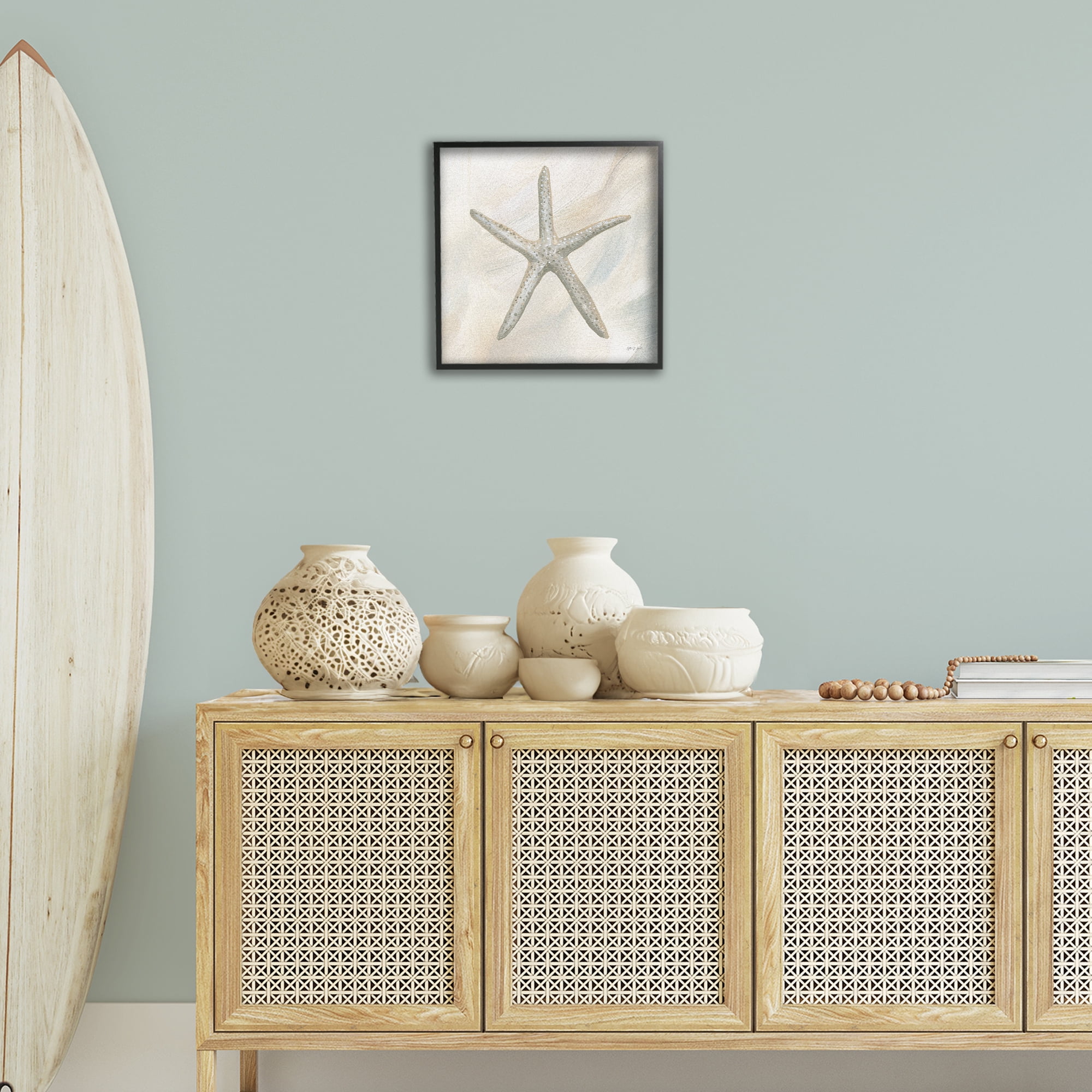 Stupell Industries Minimal Beige Starfish Coastal Painting Black Framed Art Print Wall Art, 17 x 17