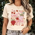 thumbnail image 5 of Boho Strawberry Coquette T-Shirt, Cute Bow and Floral White and Natural Tee for Sweet and Stylish Women, 5 of 6