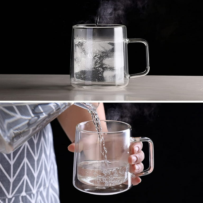 CNGLASS Double Wall Glass Coffee Mugs, 10oz Clear Insulated Espresso Cups For Hot Drinks, Set Of 4