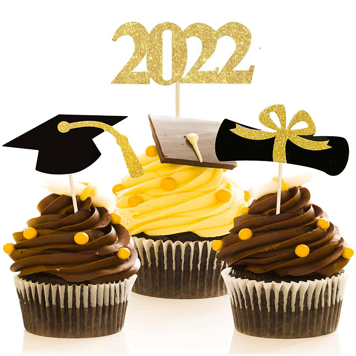 Happy New Year Picks Graduation Picks - 12 Picks,Gold Foil 2019 Picks 2019 Cupcake Picks 
