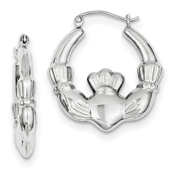 Primal Silver Sterling Silver Rhodium-plated Polished Claddagh Hoop Earrings