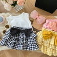 thumbnail image 5 of PINQI Party Sundress for Children Baby Girl Summer Thin Plaid Print with Bow Girls Ruffle Pleated Short Skirt Inside with Shorts, 5 of 7
