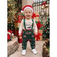 thumbnail image 4 of Cjfdfy Newborn Baby Boy Christmas Outfit Red Truck Tree Print Long Sleeve Romper And Print Overalls And Santa Hat 3Pcs Infant Cute My First Christmas Fall Winter Clothes 0-18M, 4 of 9