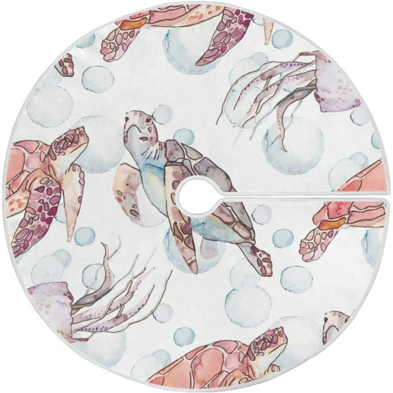 FMSHPON Turtle Jellyfish Xmas Christmas Tree Skirt Stand Mat for Holiday Party Decoration Indoor Outdoor 36 inches