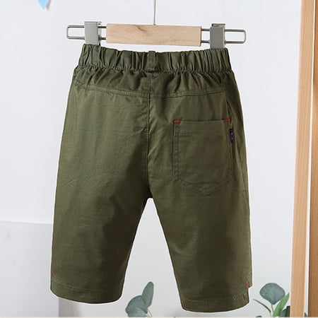 Uobin Cargo Shorts for Boys Knee Length Wide Leg Bermuda Shorts Lightweight Baggy Elastic Waist Long Short Pant with Pocket for 1-9 Years