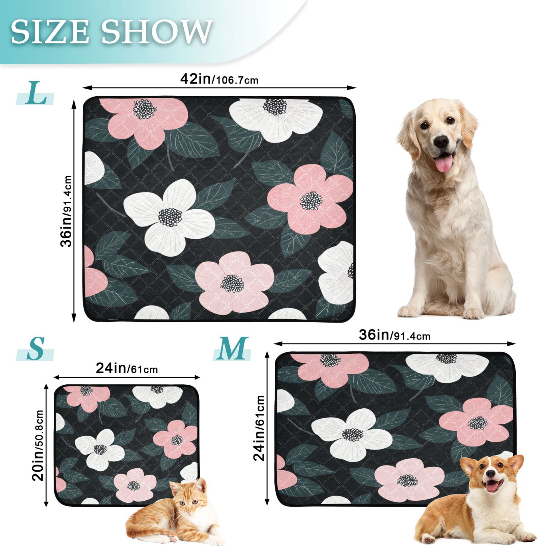 Qxltty Illustration Of Pink and White Flowers Cat litter Pads Pet Set of 3 Diaper Mats Center Anti-leakage Layer Absorbent Soft and Comfortable