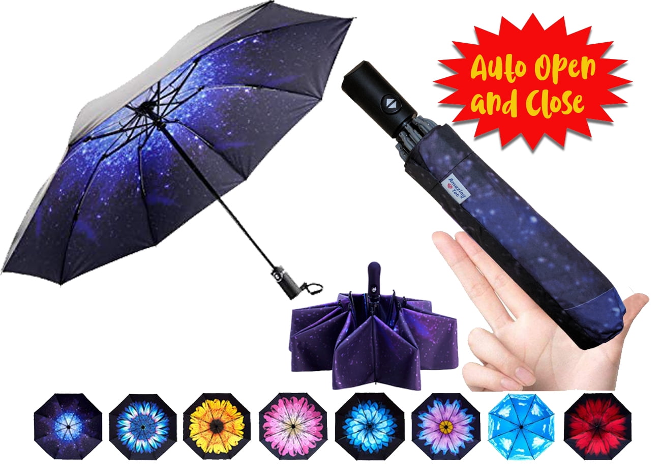 Siepasa Windproof Waterproof Lightweight Umbrellas Compact Travel Auto Open Close Umbrellas for Women & Men