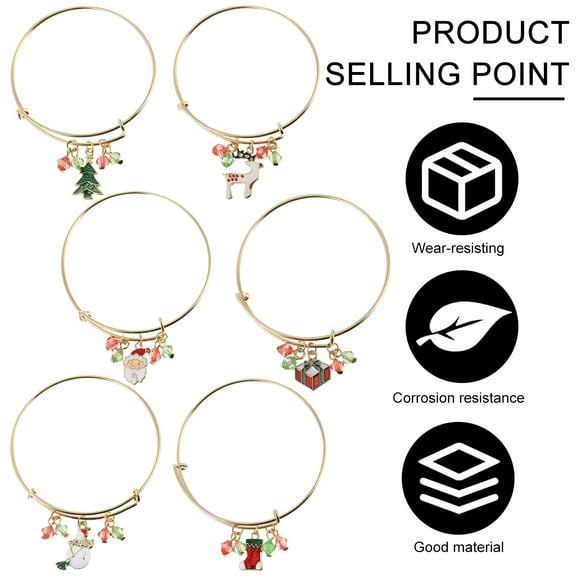 LOLIPPYY 6-Pack Christmas Bracelets for Women and Girls, Assorted Colors with Snowman & Santa Claus, Metal Xmas Wrist Jewelry Party Accessories