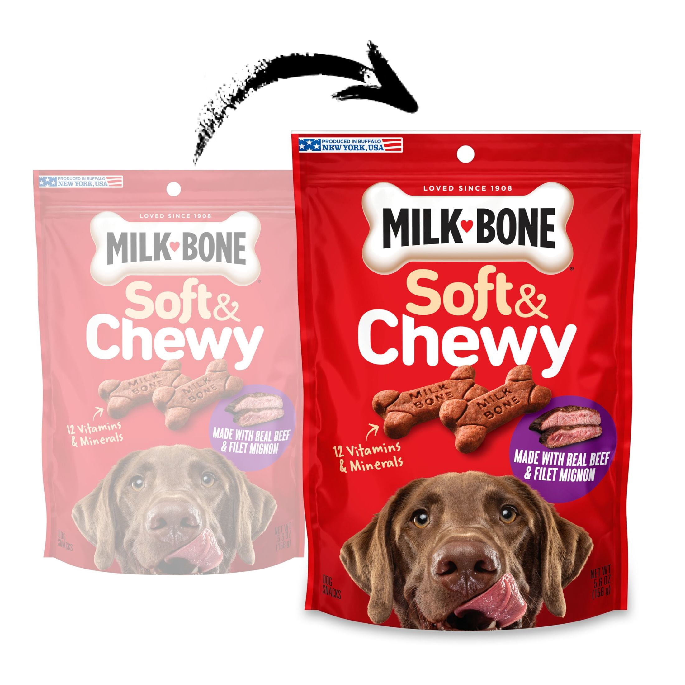 (24 pack) Milk Bone Soft & Chewy Dog Treats, Made with Real Beef & Filet Mignon, 5.6 oz Pouch