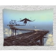 thumbnail image 1 of Fantasy World Decor Tapestry, Surreal Art Print Bird Man with Eagle Wings Fly over the Clouds with Bike, Wall Hanging for Bedroom Living Room Dorm Decor, 60W X 40L Inches, Brown, by Ambesonne, 1 of 2