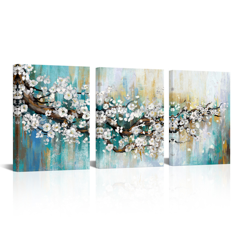 Visual Art Decor Plum Flower Canvas Wall Art White Floral Blossom