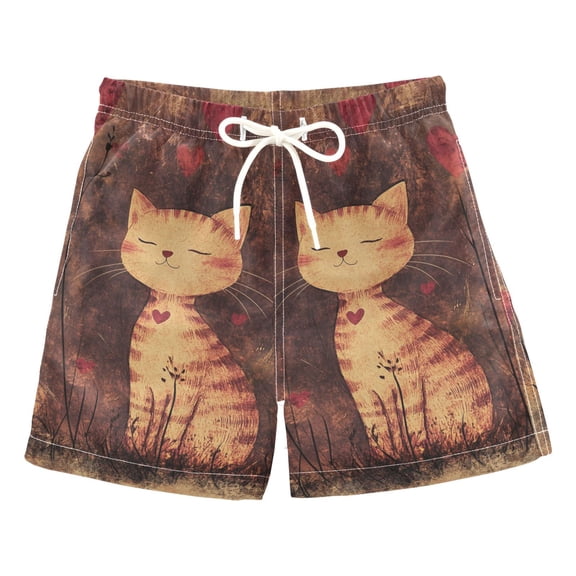 Cute Cat Vintage Boys Swim Trunks Quick Dry Boy Swim Shorts for 3-14 Years