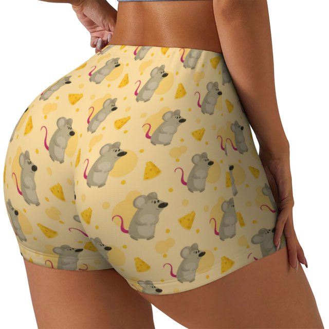Balery mouse and cheese Pantalones cortos de entrenamiento estampados para mujer, sin costuras, ajustados, para gimnasio, yoga, correr, deportes, ejercicio activo, fitness.-Medium