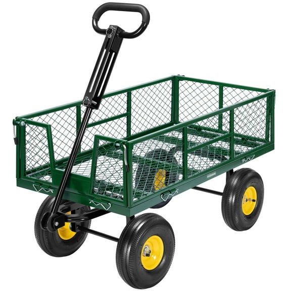 SPECSTAR Steel Wagon Cart 900lbs Capacity, with 10 inch Tire and Handle Attach to ATV or Tractor, Green