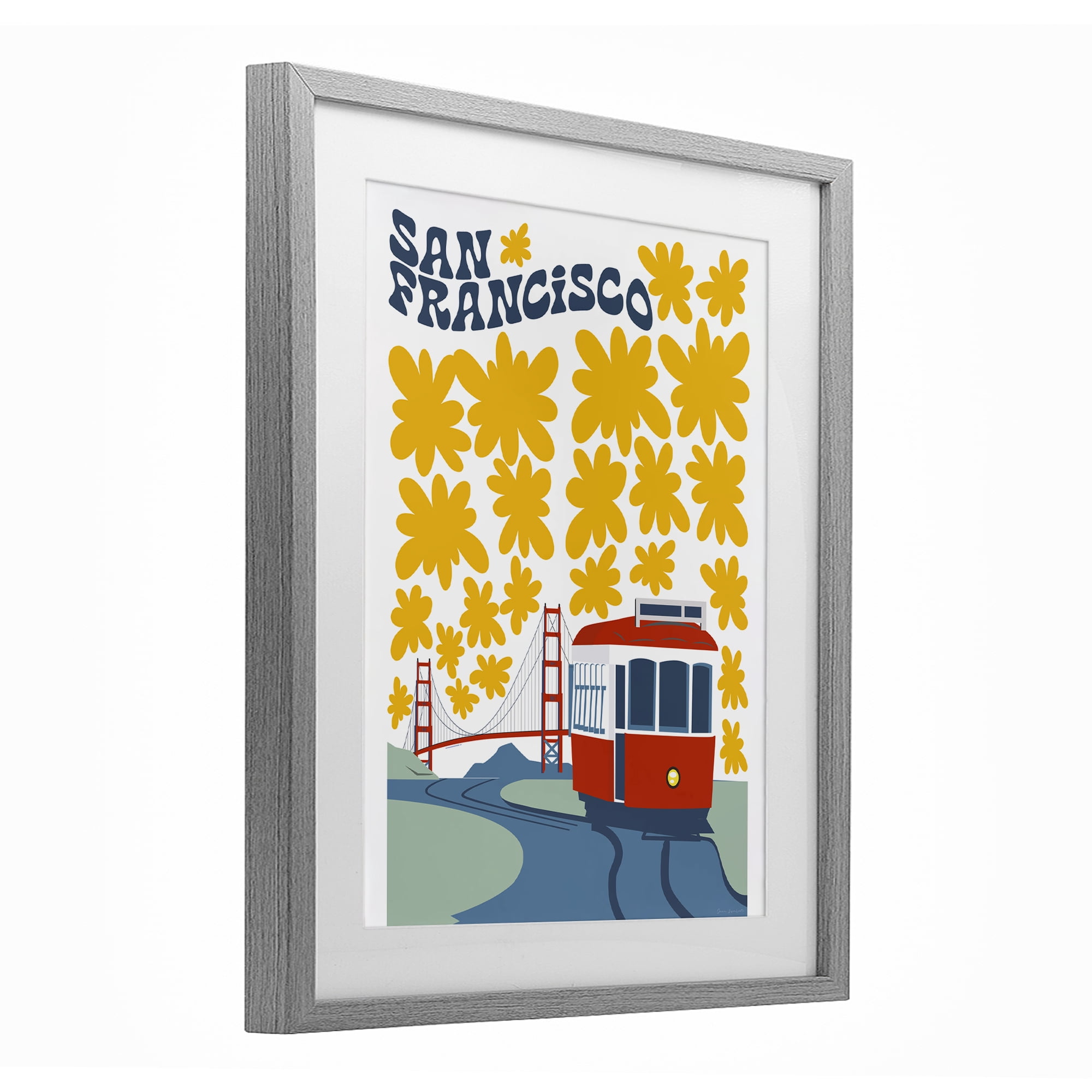 Stupell Industries San Francisco Trolley Gray Framed Print Under Glass, design by Omar Escalante