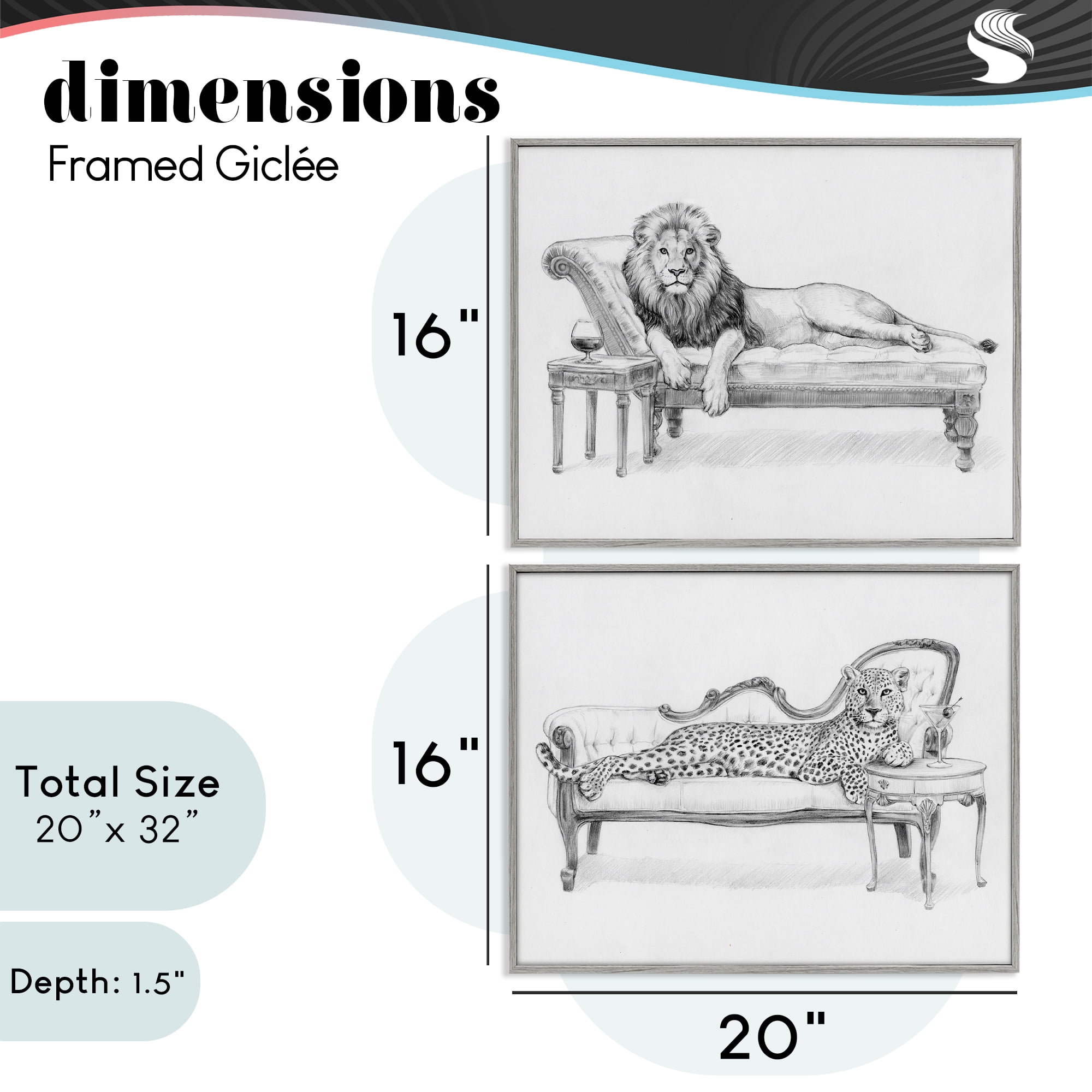 Stupell Industries Lounging Beasts Wildlife 2 Piece Gray Framed Giclee Art Set, design by Victoria Barnes