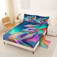 thumbnail image 2 of Metsweet Dreamy Magic Dragon Queen Sheets 4 Pieces, Gradient Aurora Starry Sky Queen Sheet Sets, Blue Pink Green,1 Fitted Sheet, 1 Flat Sheet and 2 Pillowcases, 2 of 5