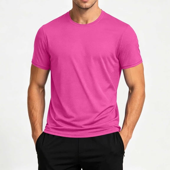 Bnwani Mens Shirts Short Sleeve Casual Shirts for Men Crew Neck Lightweight Tee Hot Pink 3XL