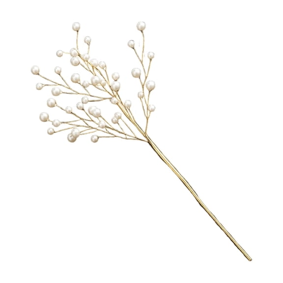 Faux Pearl Berry Stems with Flexible Gold Wire, Glossy Off-White, for Christmas and Wedding Table Decor, Floral Decoration