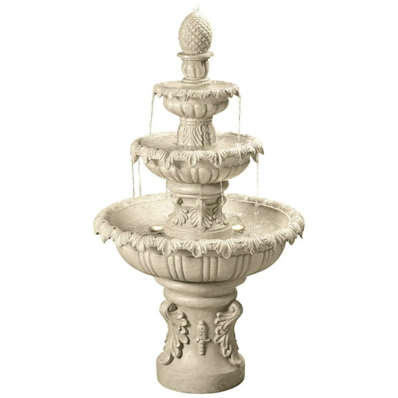 Ibiza 46" High Large Italian Outdoor Decor Sand Stone Floor Fountain with Light LED 3-Tier Outside Garden Patio