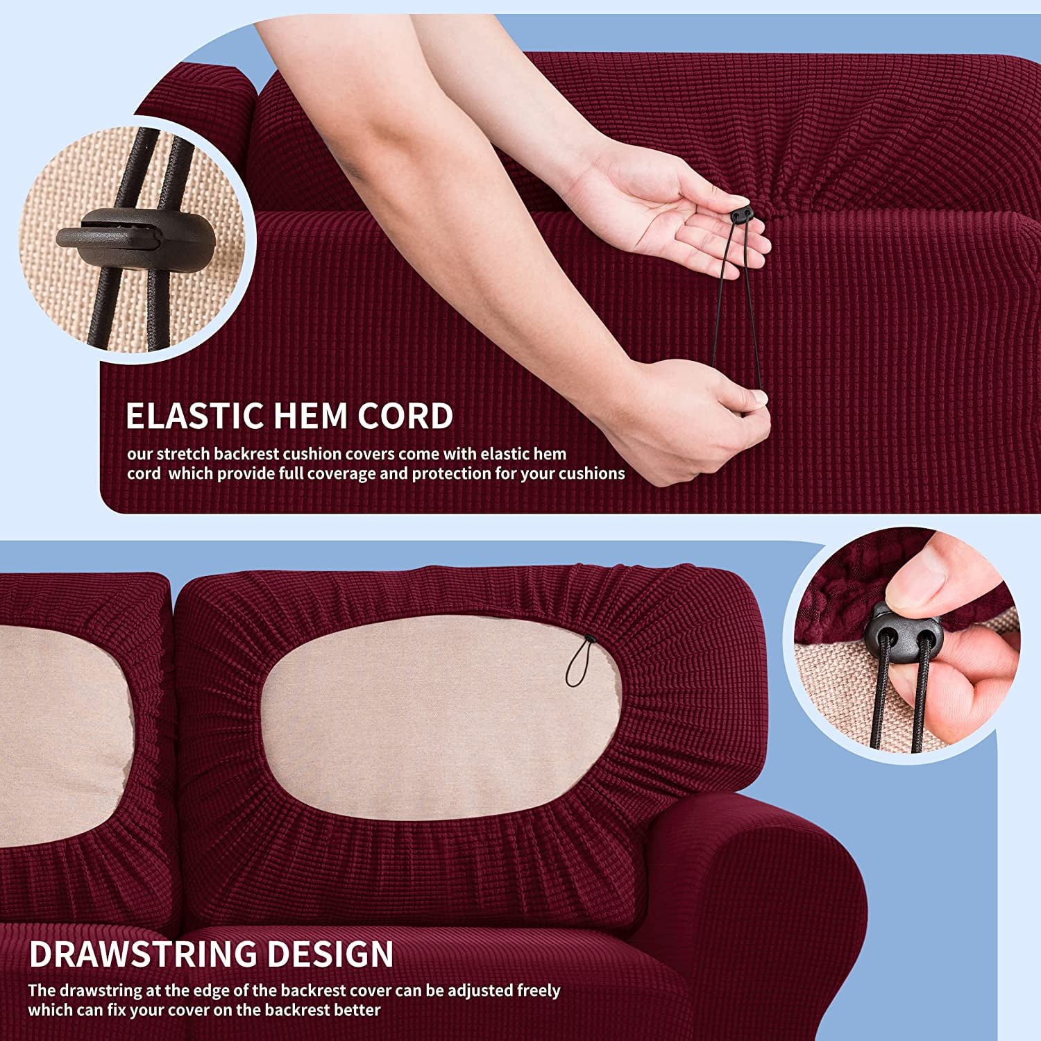 Subrtex Sofa Slipcover Sets 5 Pieces Stretch Couch Cover Backrest Cushion Covers (Loveseat, Wine)