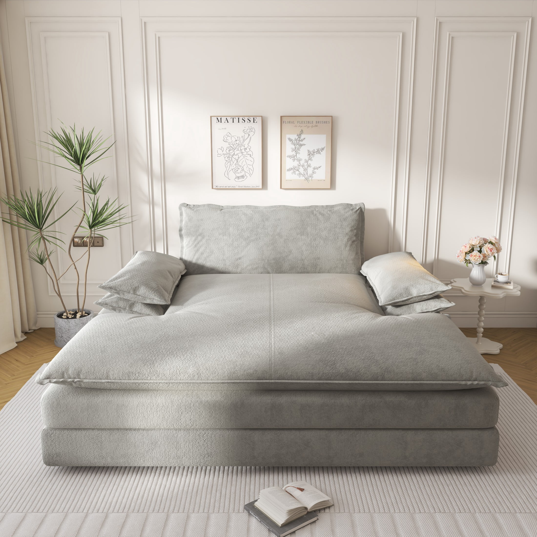 Aukfa 80" Oversized Double Chaise Lounge, Boneless Cloud Upholstered Sofa Bed, Sleeper Loveseat with Removable Deep Seat Cushions, Gray