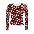 thumbnail image 2 of Puyaiuu Women's Long Sleeve Ribbed Knit Floral Shirts Casual Crewneck Long Sleeve Slim Fit ShirtsTops Fall Fashion Clothes Winter Outfits Fashion T-Shirt Tops Dressy Work Clothes Gift, 2 of 6