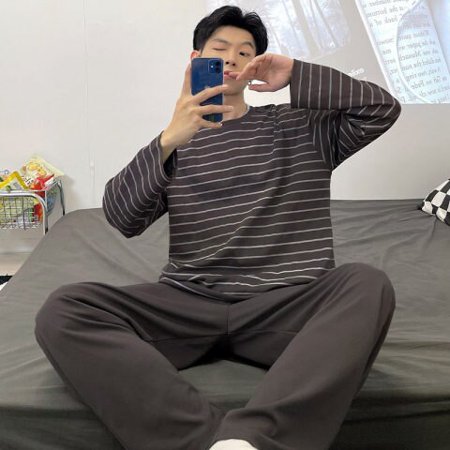 

PIKADINGNIS Mens Pajamas Set Stripe Autumn Winter Leisure Elastic Waist Boys Sleepwear Long Sleeve Nightwear Soft Pijama Home Wear Cloth