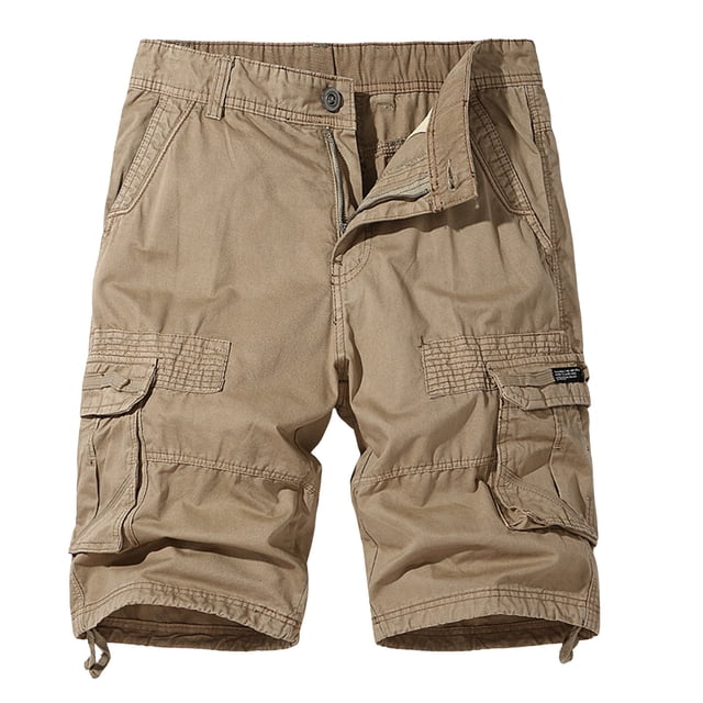 Gibobby Shorts Cargo pour Hommes Coupe Décontractée Shorts de Course pour Hommes Multi-Poches Taille Élastique Shorts de Randonnée en Coton (Kaki, 3TG)