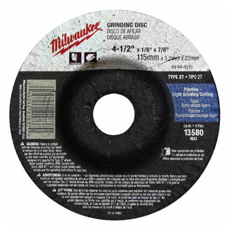 UPC: 0045242218370 | Milwaukee-49-94-4510 4-1/2 In. x 1/8 In. x 7/8 In. Grinding Wheel (Type 27)