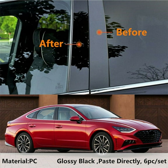 Furulu Gloss Black Pillar Posts 6 pcs Door Trim Cover For Hyundai Sonata 2020 2021