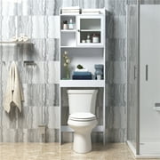 Jitrading Over the Toilet Bathroom Storage Space Saver with 4-Shelves and 1-Door Wood Cabinet Organizer, White
