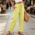 thumbnail image 5 of Linen Pants for Women Beach Vacation High Waist Elastic Drawstring Straight Leg Long Trousers with Pockets, 2XL, 5 of 7