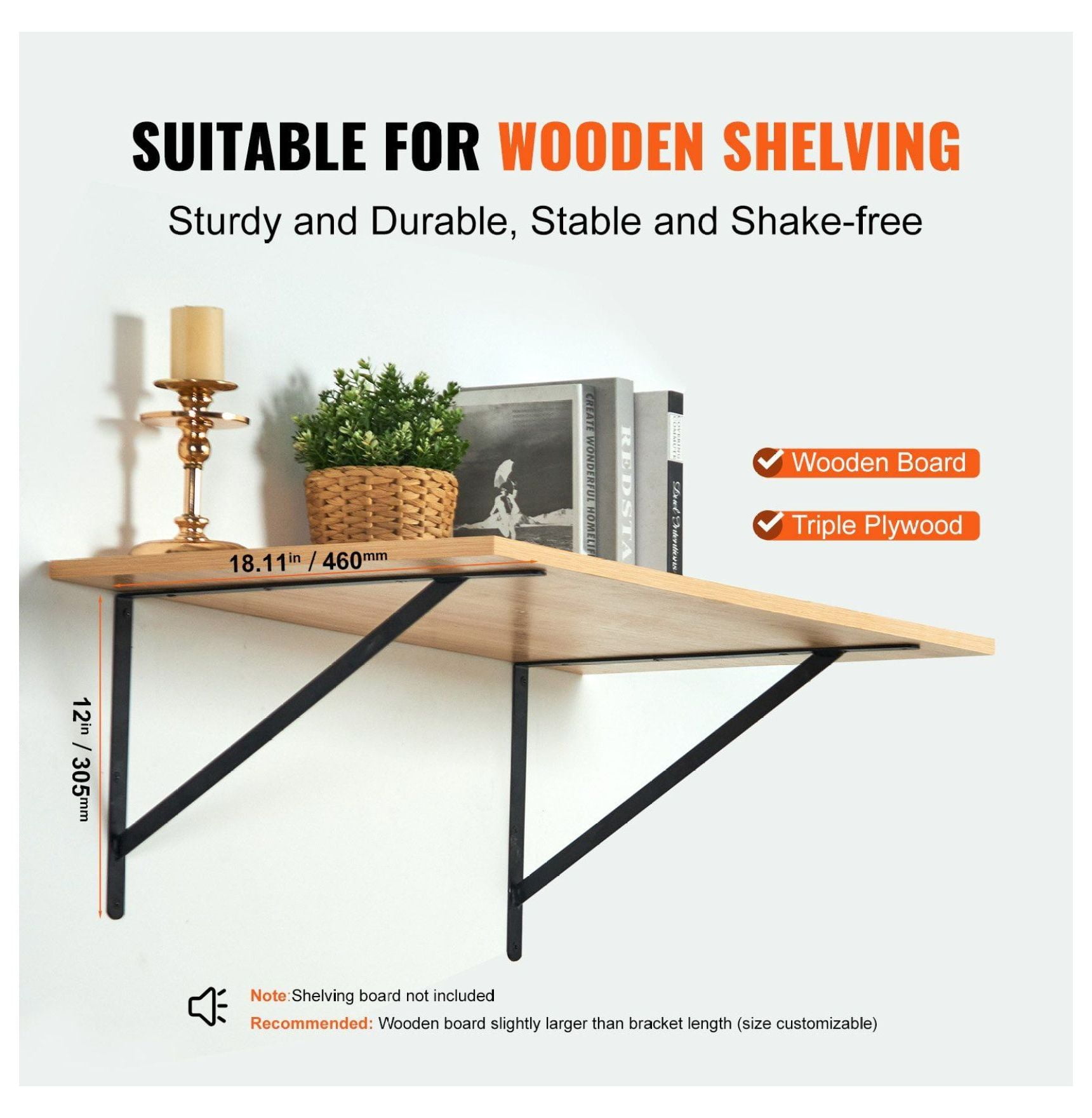 Shelf Brackets 18 x 12 inch, 12 Pack Heavy Duty Floating Shelves Brackets, Matte Black Triangle Shelving Brackets, Steel Brackets for Shelves 160 lbs Capacity