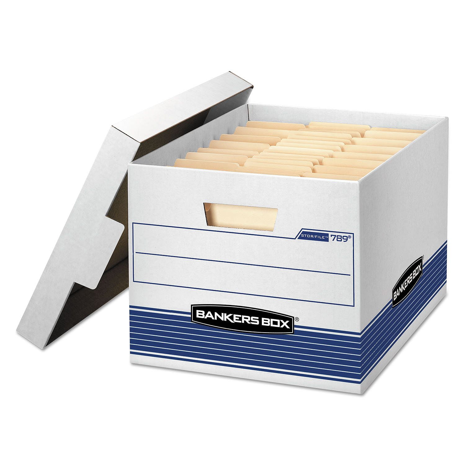 Product of Bankers Box STOR/FILE Med-Duty Storage Boxes with Locking Lid, White/Blue (Letter ...