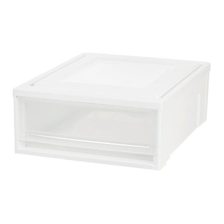 IRIS 22 Qt Plastic Clear Stackable Shallow Storage Drawers Chest Box