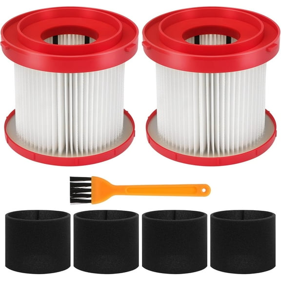2 Pack 49-90-1900 Wet Dry Vacuum Filter Compatible With Milwaukee Cordless M18 Vacuum 0780-20 0880-20, with 4 Foam Sleeve Filters & 1 Brush
