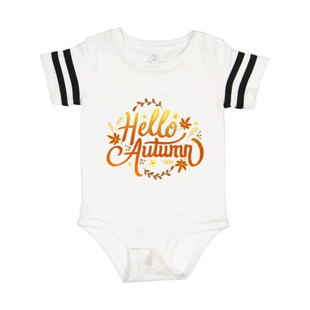 

Inktastic Fall Season Hello Autumn in Orange and Yellow with Leaves Gift Baby Boy or Baby Girl Bodysuit