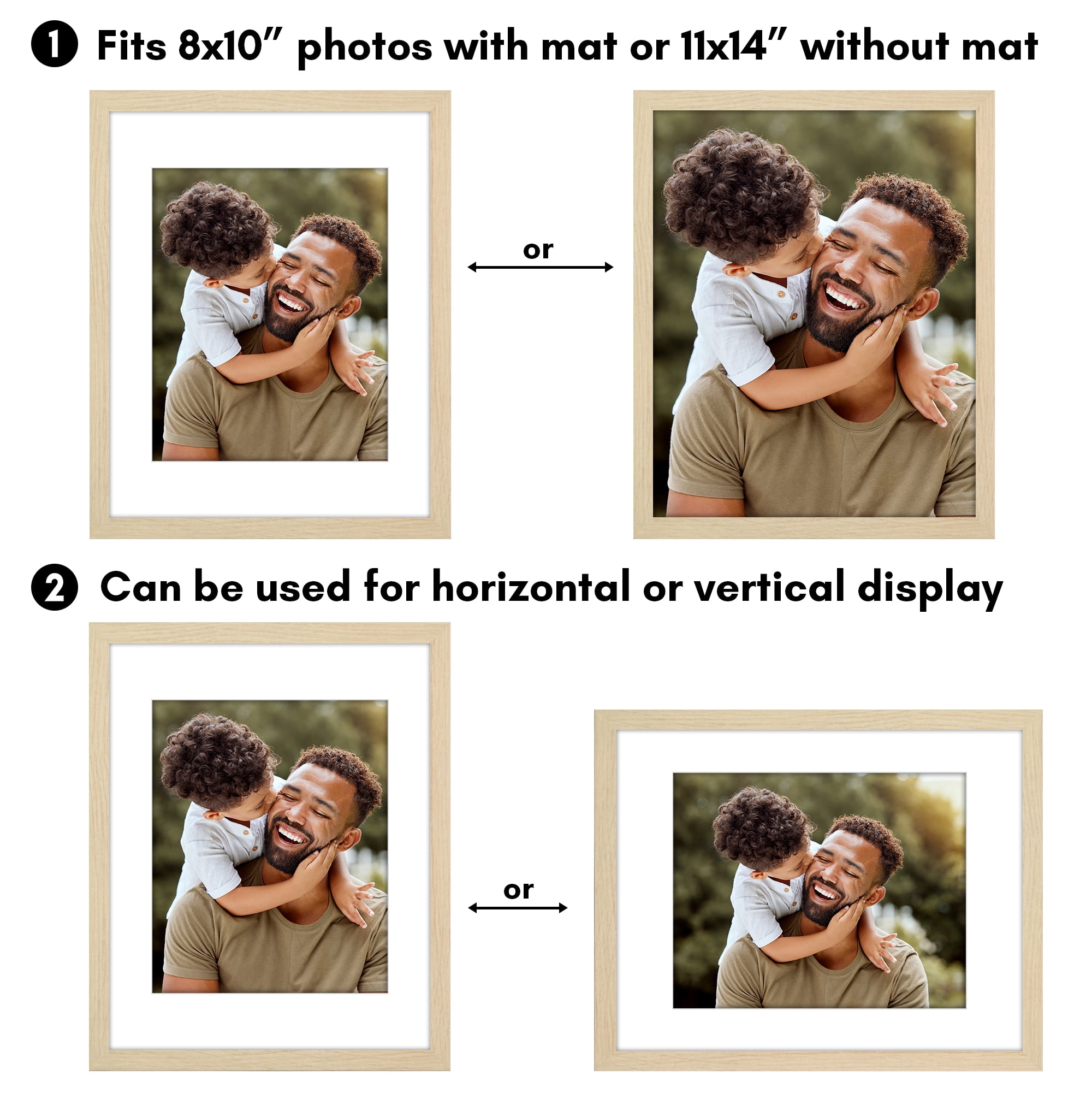 Americanflat 11x14 Picture Frame with Polished Plexiglass with 8x10 Mat 5 Pack Display Photo - Natural Oak