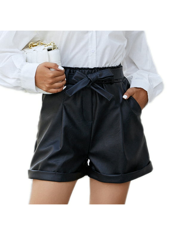 Eilly Bazar Faux Leather Shorts for Women Black L