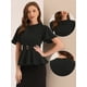 thumbnail image 2 of Blusa peplum para mujer, cuello redondo, manga acampanada, cintura con cinturón, blusa de oficina Negro XL, 2 of 5