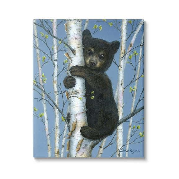 Stupell Industries Bear Cub Climbing Birch Tree Animals & Insects Painting Gallery Wrapped Canvas Print Wall Art