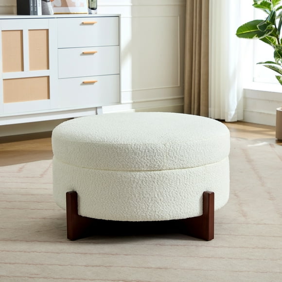MODERNLUXE 30" Round Storage Ottoman Coffee Table, Tufted Upholstered Footstool with Removable Top for Living Room, Bedroom,Apartments,White