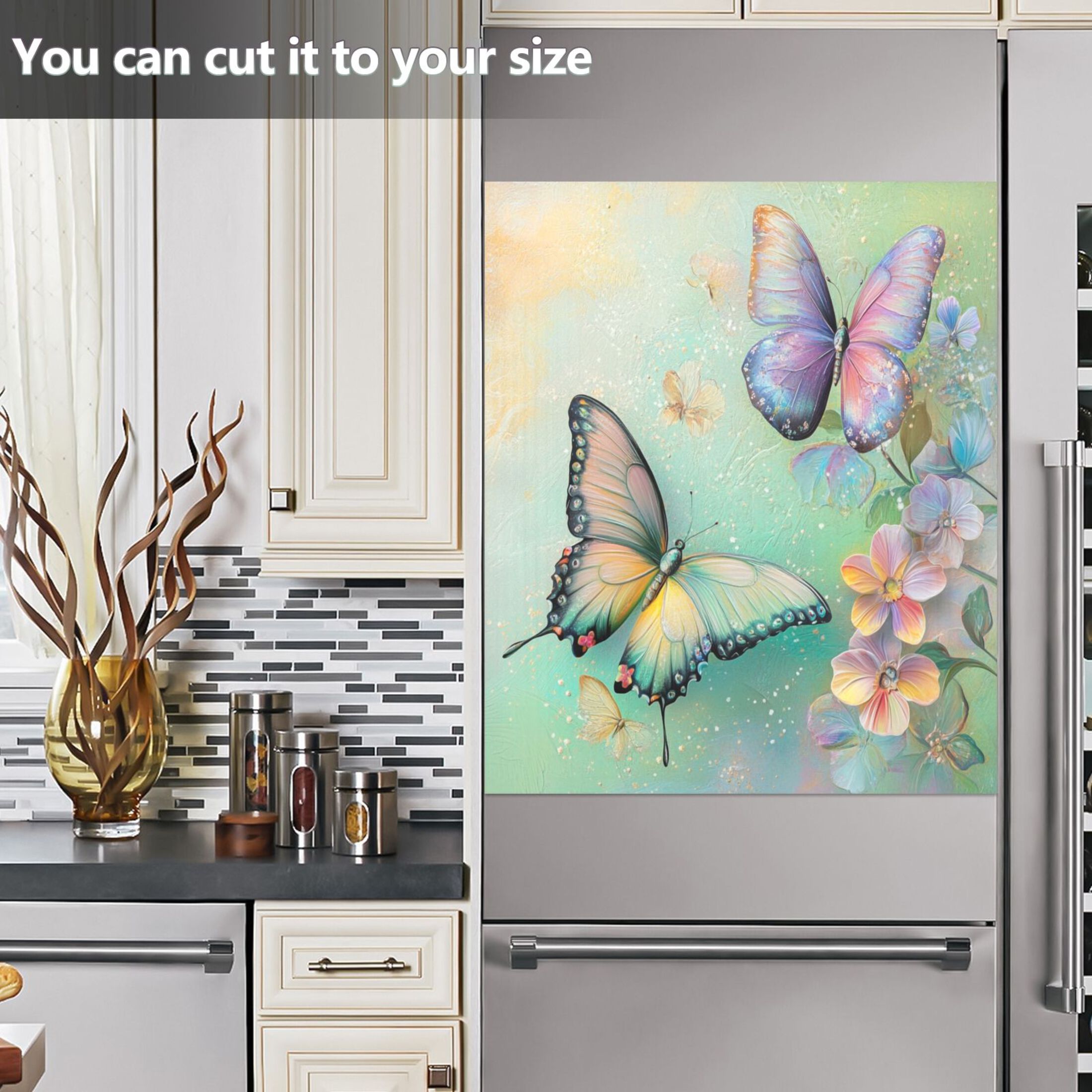 Dishwasher Magnetic Sticker 23x26 Inch Refrigerator Magnetic Sticker Washing Machine Magnetic Sticker Kitchen Panel Magnetic Sticker Home Decor Light Green Flower Butterfly