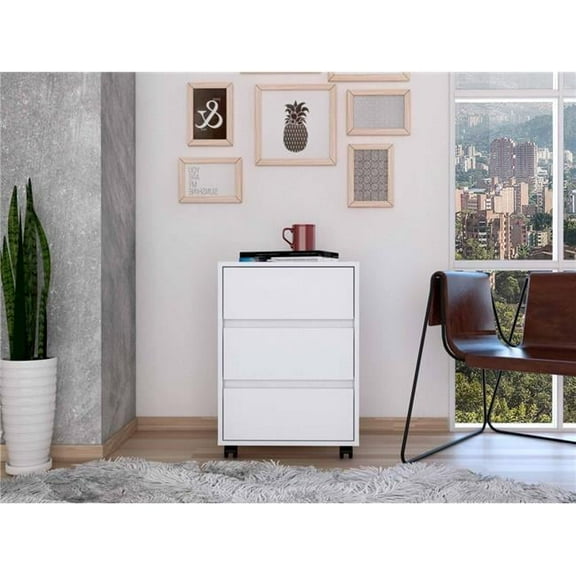 Three Drawer Rolling Cabinet, White
