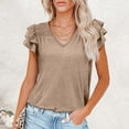 thumbnail image 2 of Timegard Tops for Women V Neck Ruffle Cap Sleeve Comfy Fitting Solid Color Tops Casual Summer Fashion, 2 of 7